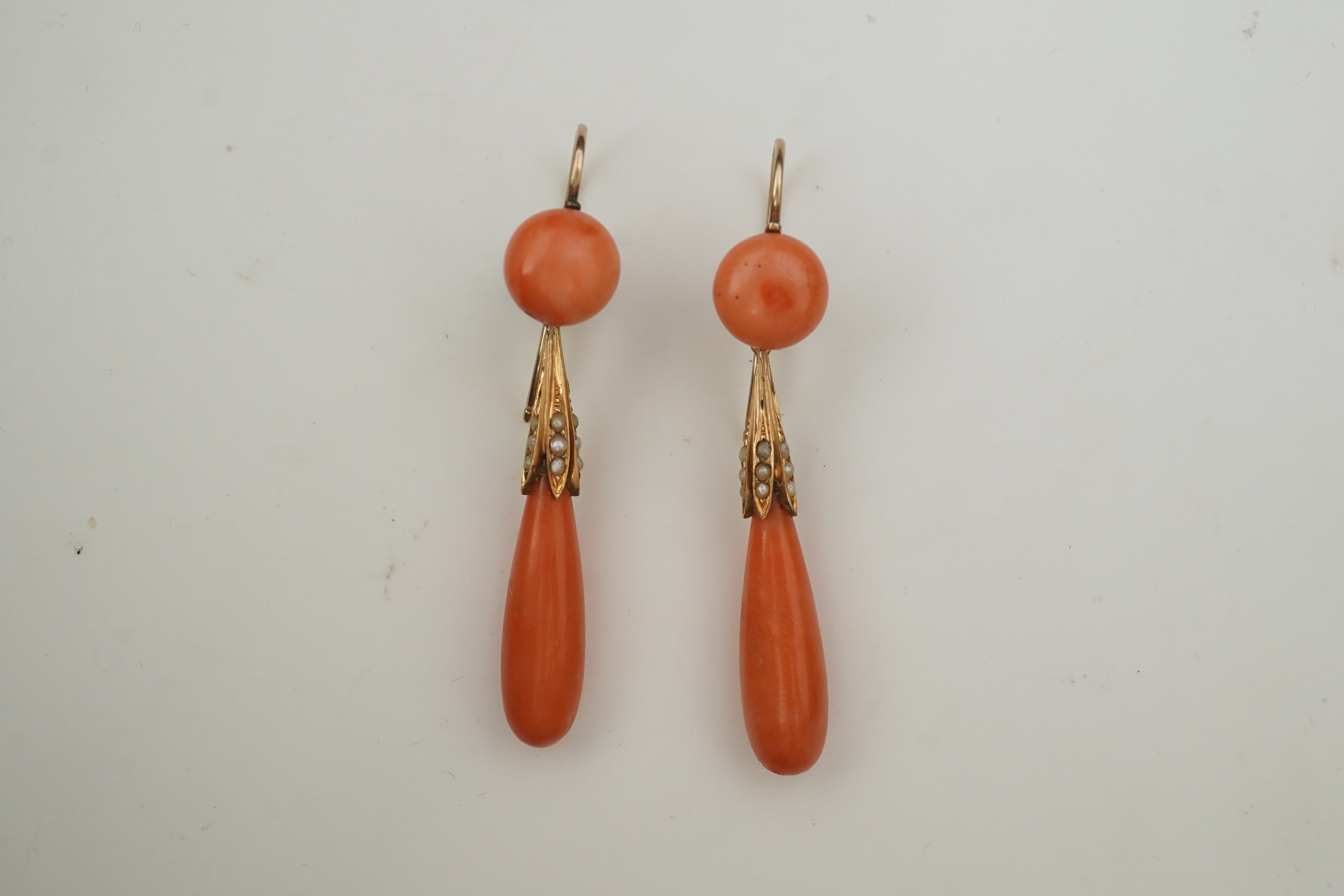 A pair of coral earrings, mid 19th century